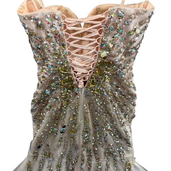 Light Peach Beaded Bodice Back Lace Up Formal Prom Pageant Dress Women 2 - Picture 6 of 12